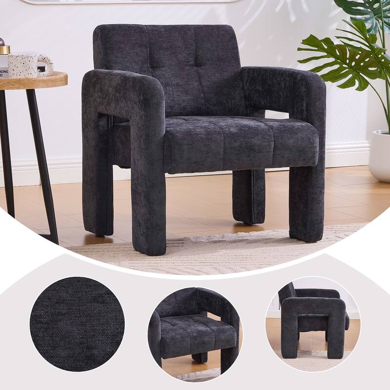 HOMEFUN Chenille Upholstered Tufted Comfortable Wood Frame Single Armchair - Black