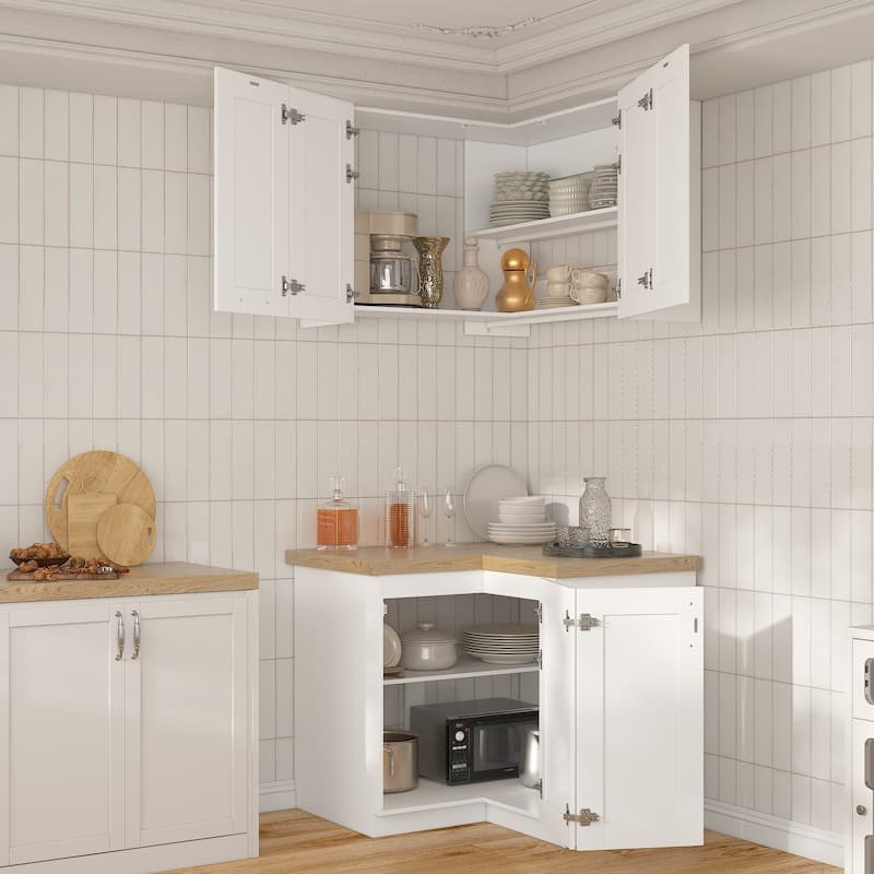 Modular White Kitchen Cabinet Set Customizable Base and Wall Cabinets Pantry Storage and DIY Countertop Design(Without desktop)