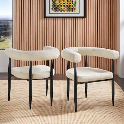 Barstow Black Finish Metal Ivory White Boucle Dining Chair (Set of 2) by iNSPIRE Q Modern