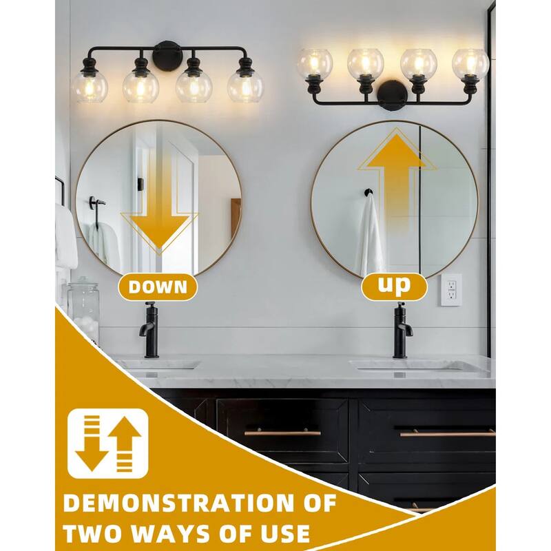 Irvine Black Modern Clear Glass 4-Light Vanity Light