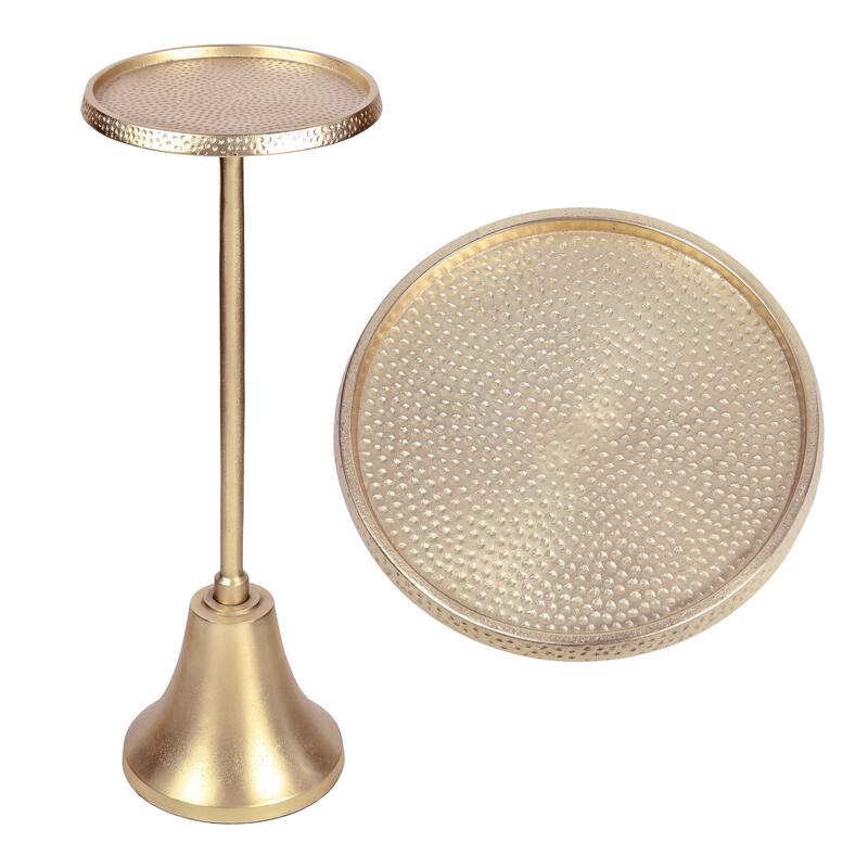 JONATHAN Y Irida 24" Art Deco Designer Pedestal Drink, End Table w/ Hammered Top, Bell Base - Antique Gold