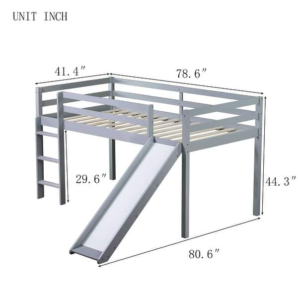 Twin Low Loft Bed with Slide & Ladder, Grey