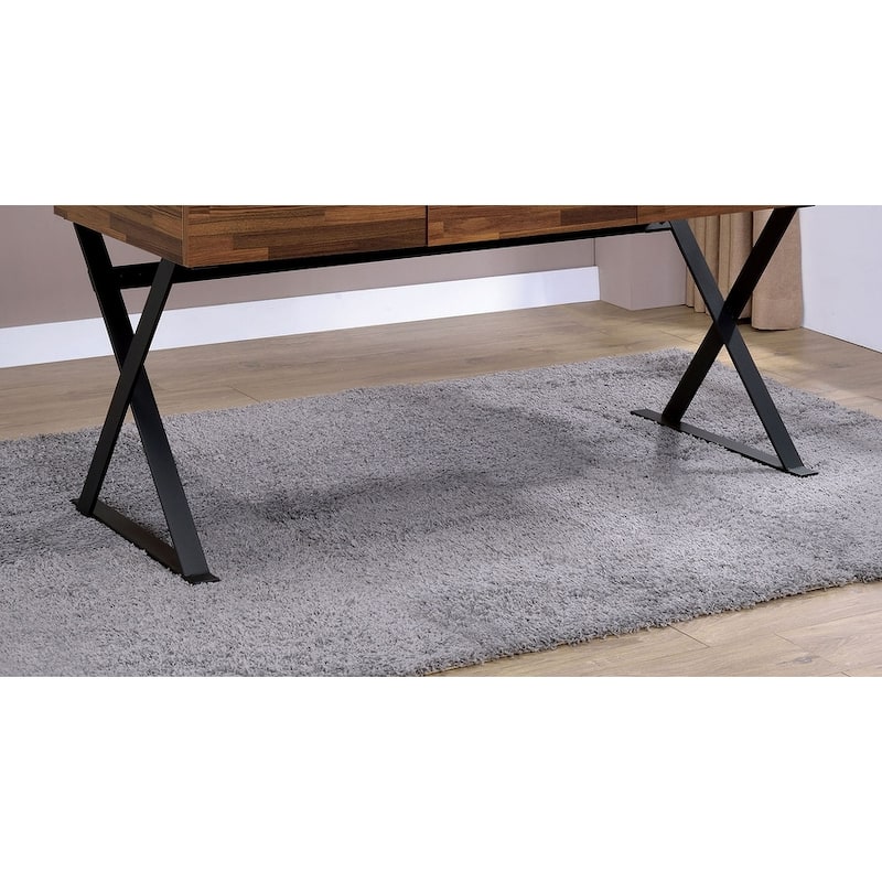 GDFStudio - Ethan Industrial Computer Desk with X-Cross Legs, Three Storage Drawers, USB and Power Outlets