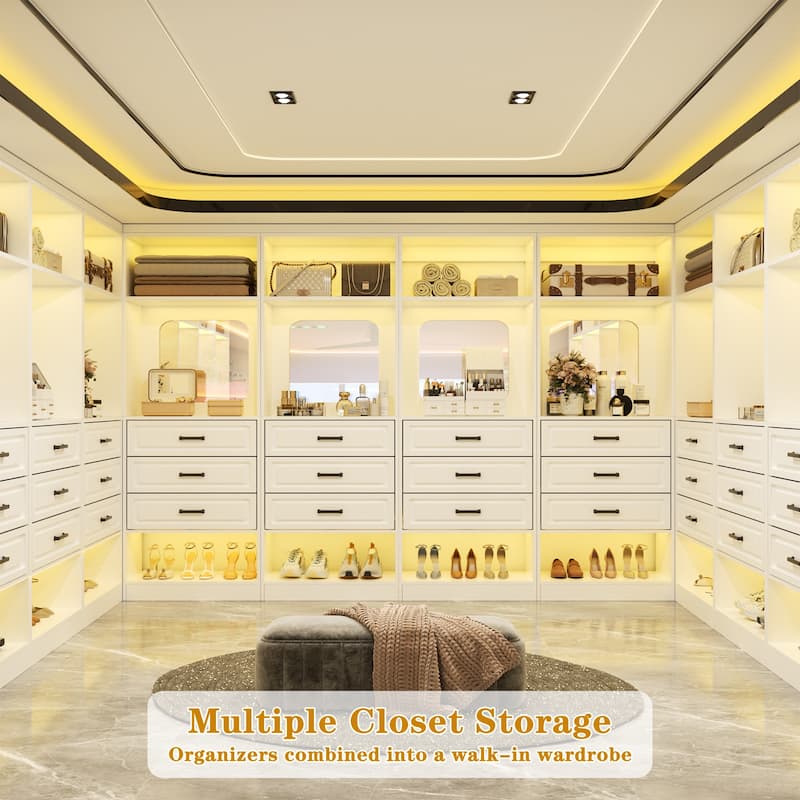 Cimly 25'' Freestanding Closet System with Drawers and Mirror, Display Shelves Organizer with Shelving