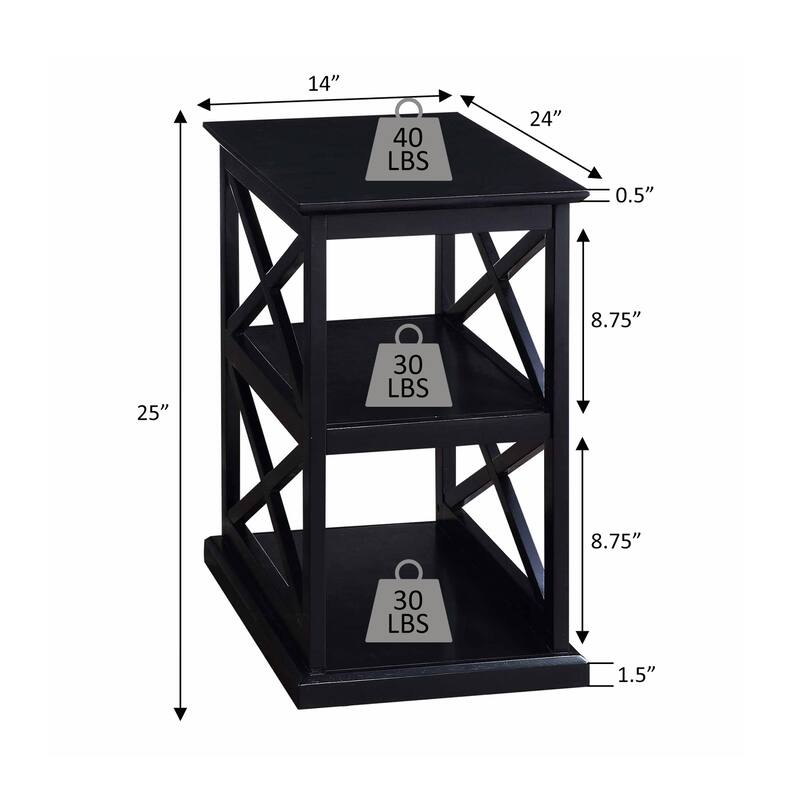 Chairside End Table with Shelves Stylish Double X Frame Three-Tier Storage Accent Table for Transitional Home Décor - 14