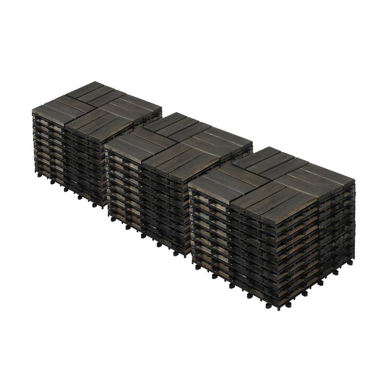 30 PCS Interlocking Deck Tiles Checker Pattern, 12" x 12" Square Acacia Hardwood Outdoor Flooring for Patio,Bancony,Pool Side - Dark Brown