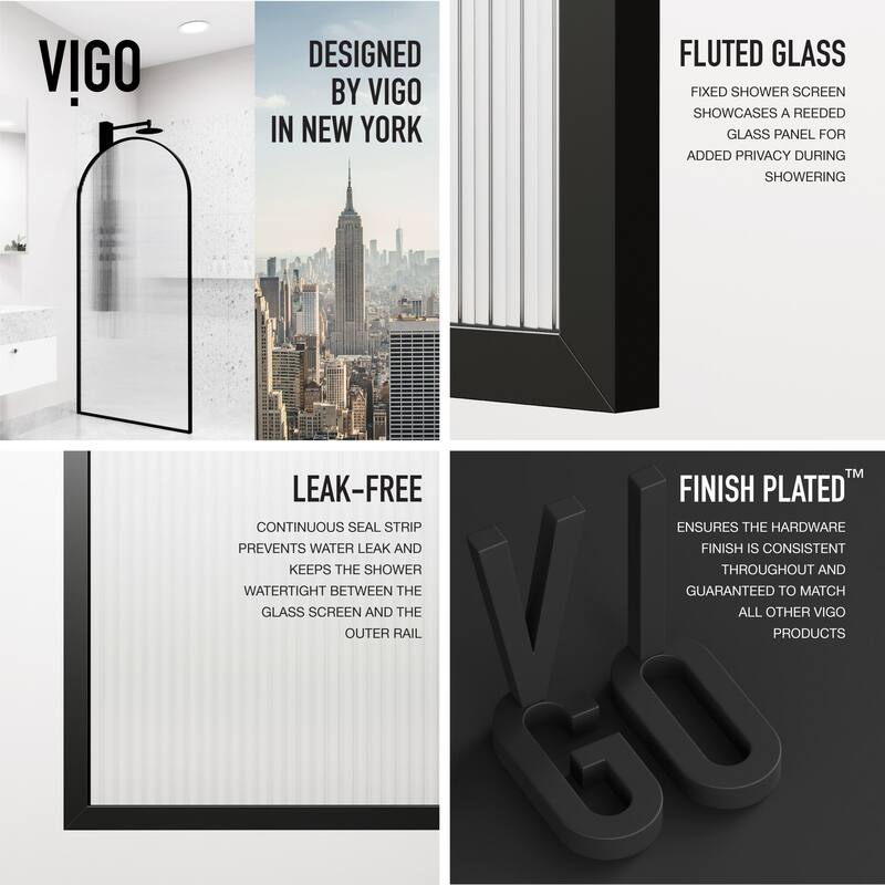 Vigo VG6078FL3478 Arden 78" High x 34" Wide Shower Screen Framed