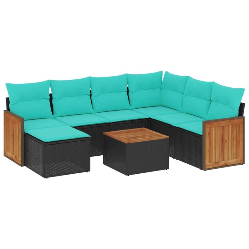 vidaXL 7 Piece Patio Sofa Set with Cushions Black Poly Rattan