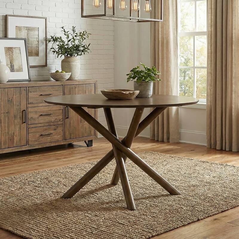 Roundhill Furniture Arnott Round Dining Table, Walnut Finish