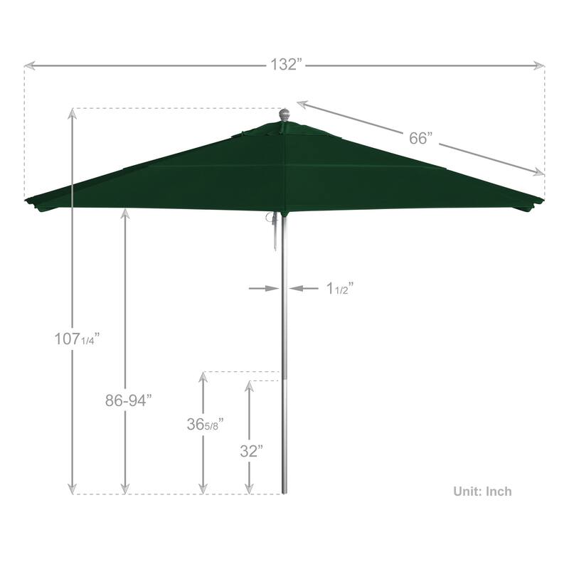 California Umbrella 11' Rd Aluminum Frame, Fiberglass Rib Market Umbrella, Push Open, Anodized Silver Finish, Olefin Fabric