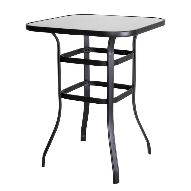 Outdoor Patio Swivel Bar Stool Set with Glass Table, All-Weather Textilene