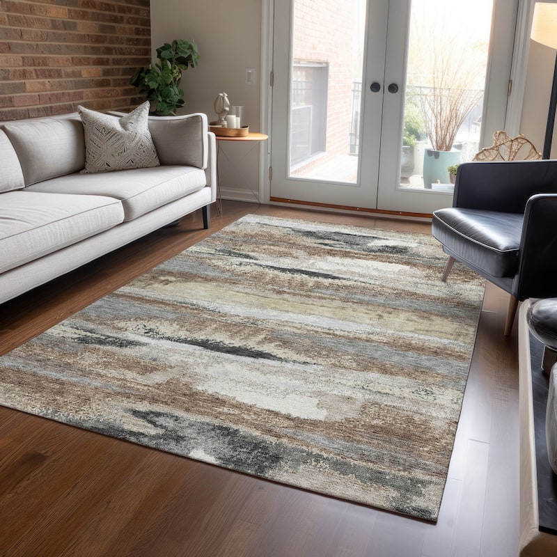 Machine Washable Indoor/ Outdoor Abstract Modern Chantille Rug