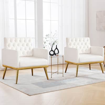 HOMYKA Sherpa Accent Chair Button Tufted Upholstered Linen Velvet Modern Armchair