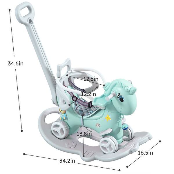 dimension image slide 0 of 4, Rocking Horse for Toddlers, Balance Bike Ride On Toys with Push Handle,Backrest and Balance Board for Baby Girl and Boy