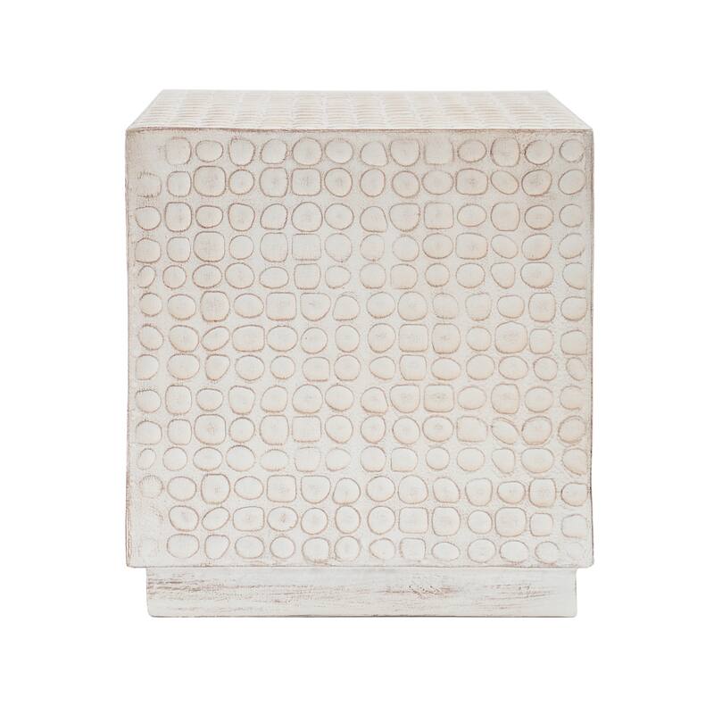 Outdoor Side Table, Patio End Table Cube, MGO Fluted Coffee Table for Outside, Garden, Backyard, Poolside Accent Table