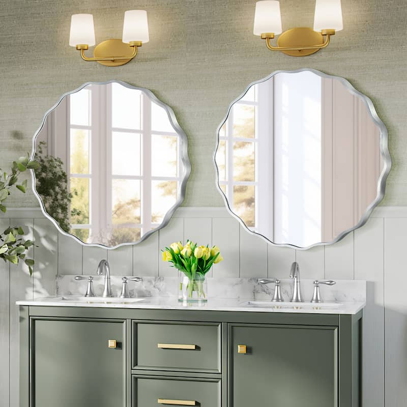 Decorative Aluminum Alloy Framed Wavy Round Wall Mirror Bathroom Vanity Mirror