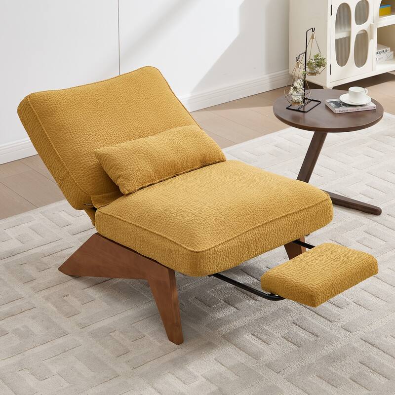 HOMEFUN Upholstered Modern Multi-Position Adjustable Wooden Base Lounge Chair with Footrest and Lumbar Pillow - Yellow-Circle Pile