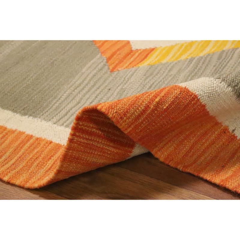 Hand Woven Oriental 100% Wool Carpet Southwestern Tribal Greys & Charcoal Kilim Area Rug - 9' 6'' X 8' 0''
