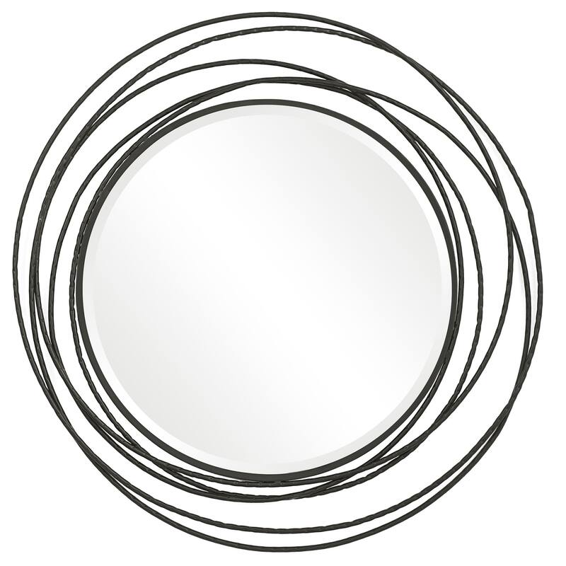 Whirlwind Beveled Round Wall Mirror - 39" - Black