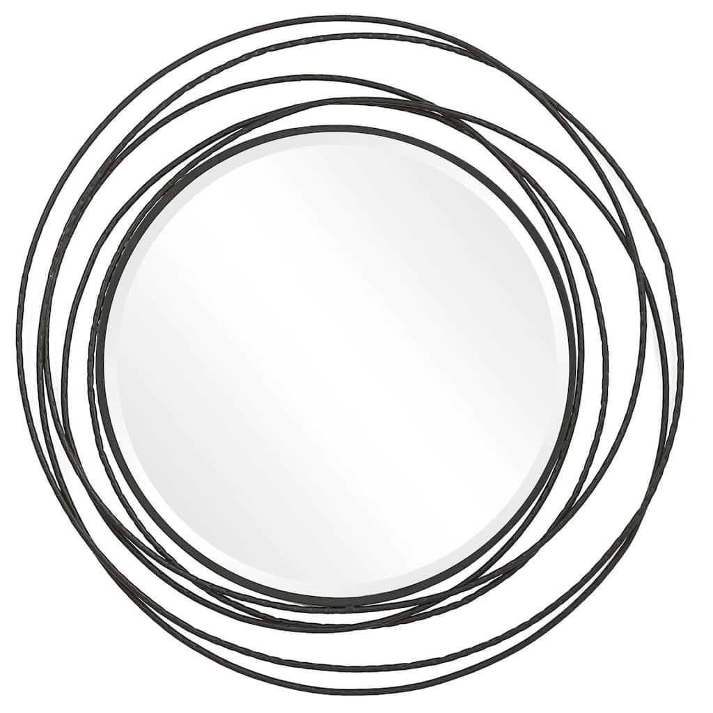 Whirlwind Beveled Round Wall Mirror - 39" - Black