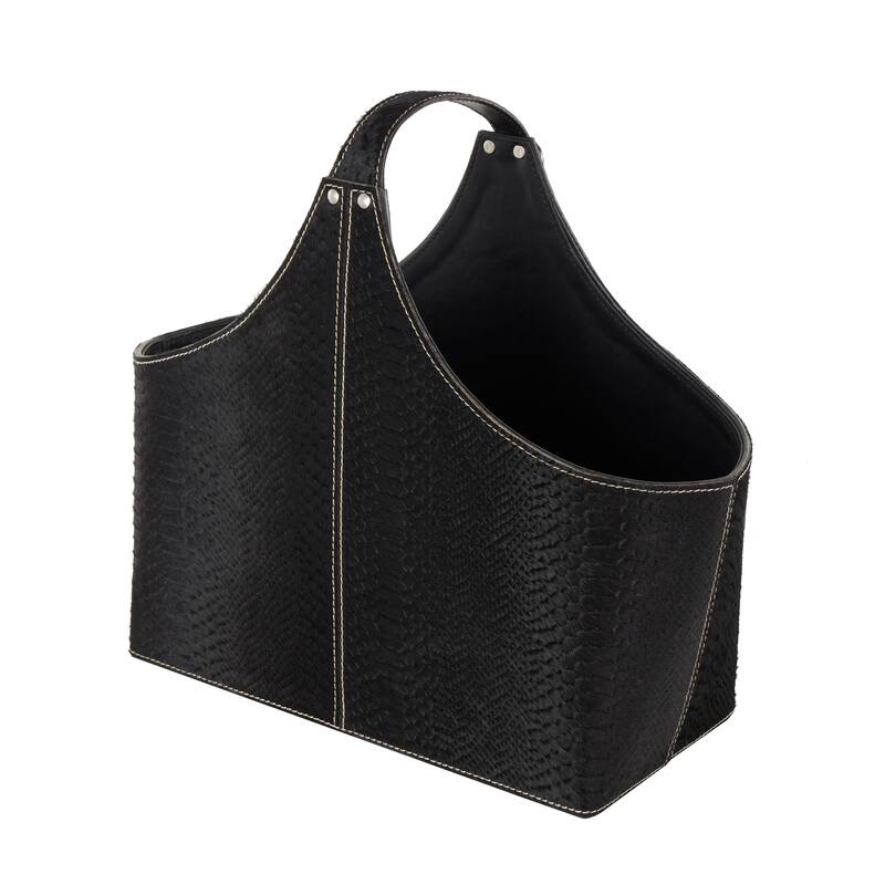 Leather Handmade Box Style Single Slot Magazine Holder with Buckle Handle - Brown, Dark Brown, Gray or Black - Roche River Decor