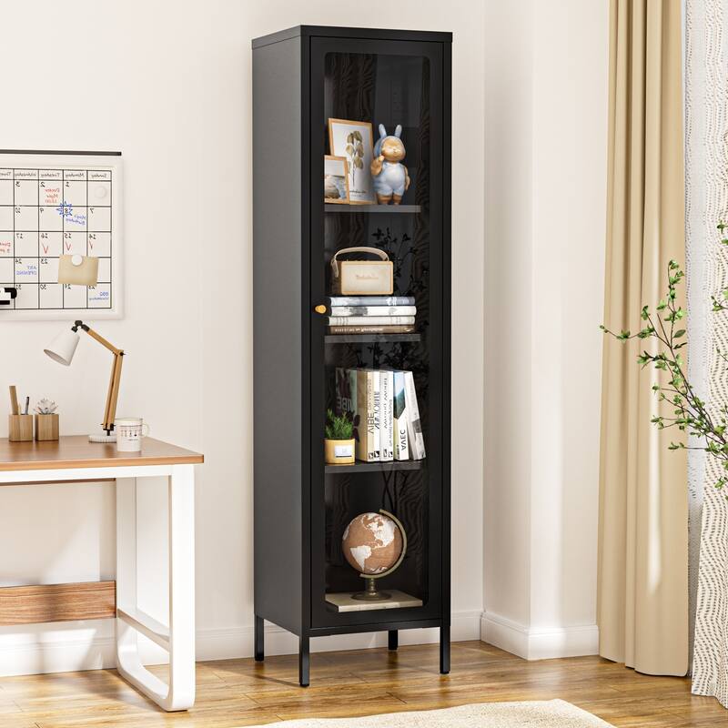 4/5-Tier Glass Curio Display Cabinet with Doors & Adjustable Storage Shelves