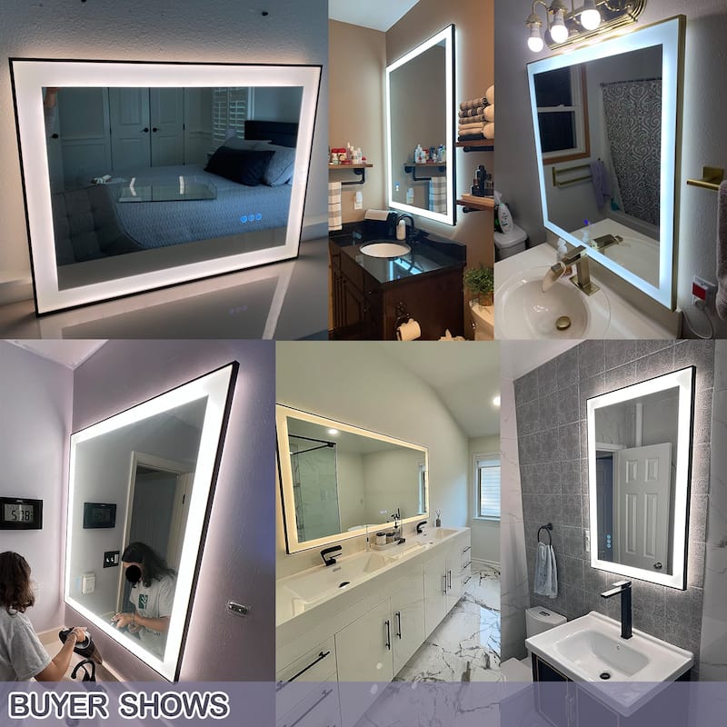 Extra Large Black Frame LED Bathroom Vanity Mirror with 3 Years Warranty and UL Certified