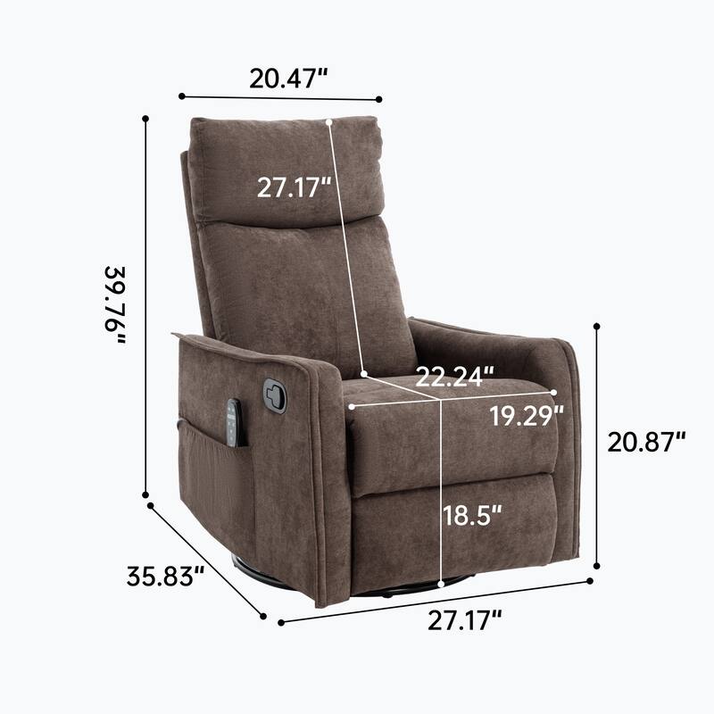 Manual Recliner Chair with Heat & Massage, Fabric Upholstered Glider Recliner, Swivel Recliner Chair with Side Pockets