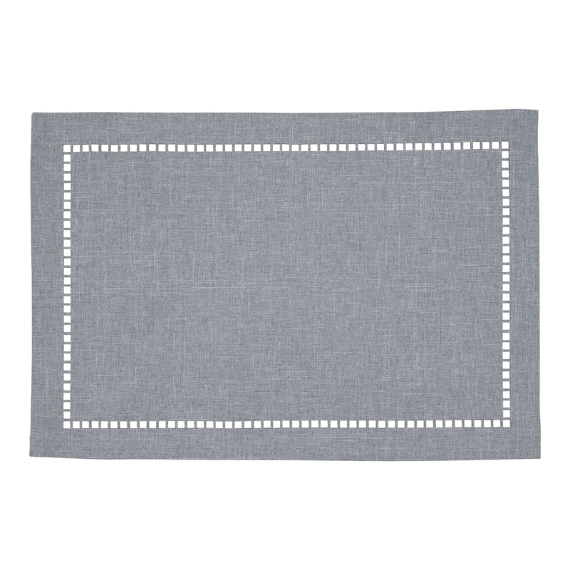 Table Placemats With Laser-Cut Hemstitch Design (Set of 4) - Set of 4 - Grey