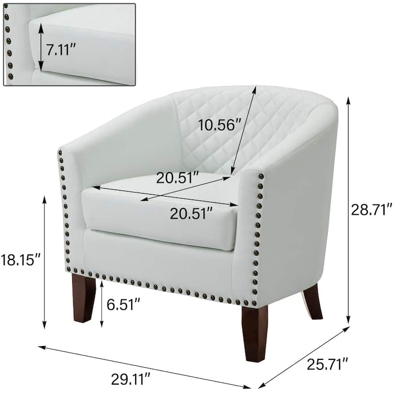 2 Set 29" W Vegan Leather Barrel Accent Chairs with Nailheads Trim