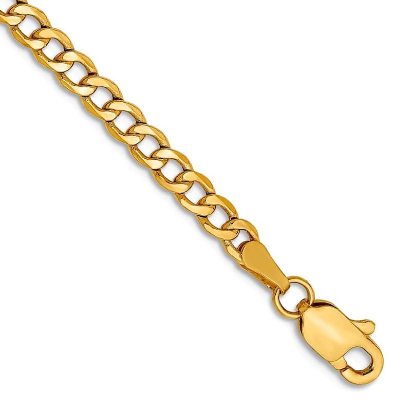 Curata 14k Yellow Gold 2.85mm Semi Solid Curb Chain Bracelet Options: 7" 8"