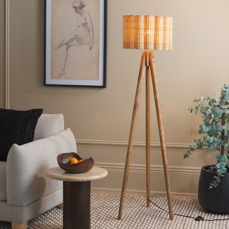 SAFAVIEH Lighting Nalani Cane 63-inch Tripod Floor Lamp (LED Bulb Included) - Natural - 16Wx16Dx63H