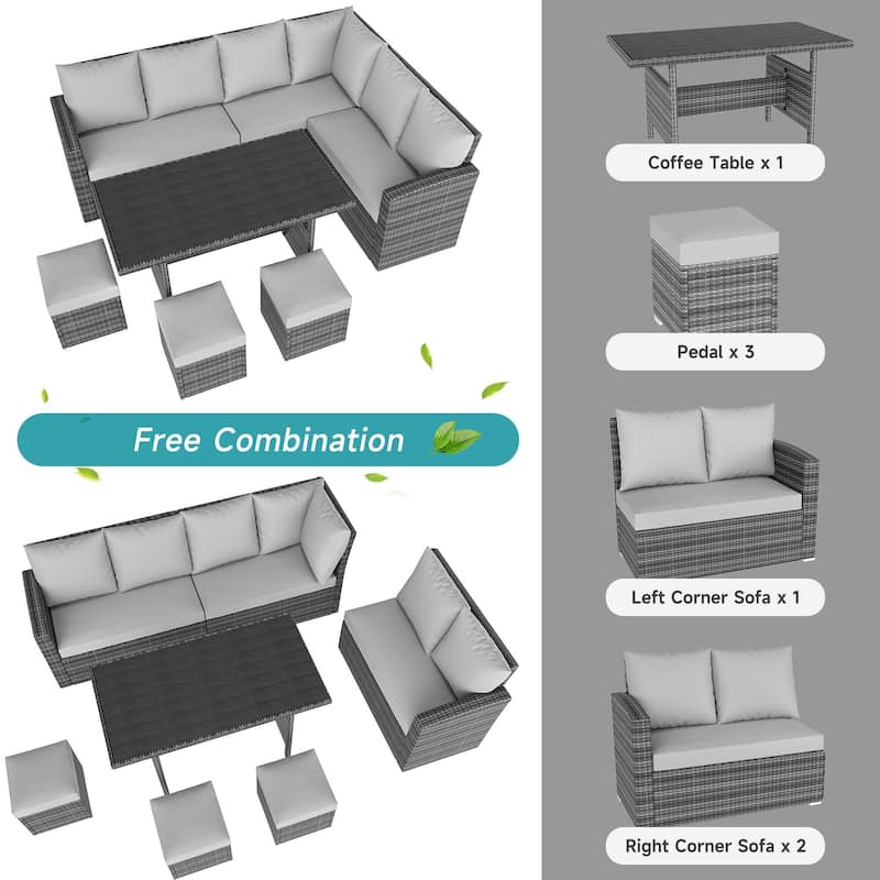 7 Piece Outdoor Sectional Sofa with Dining Table