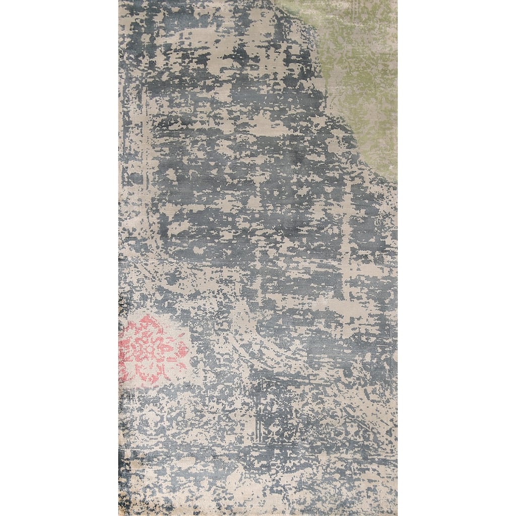 Contemporary Abstract Oriental Foyer Rug Hand-Knotted Grey Wool Carpet - 3'1"x 6'5"