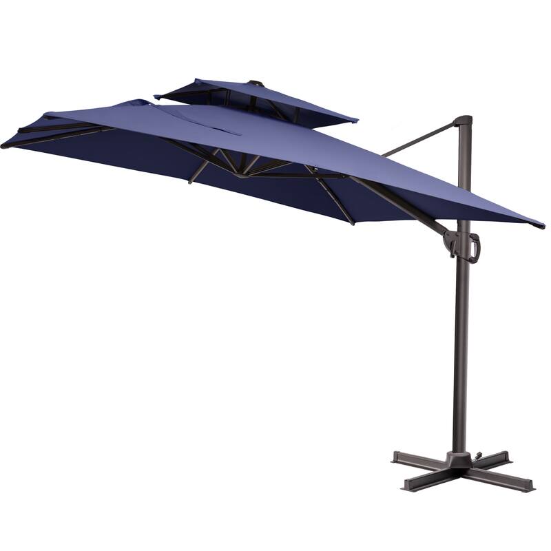 Double top 10.5 ft. x 9 ft. Heavy-Duty 360-Degree Rotation Cantilever Patio Umbrella