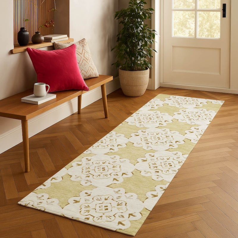 Machine Washable Indoor/ Outdoor Global Motif Chantille Rug