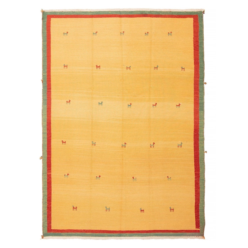 ECARPETGALLERY Flat-Weave Kashkuli Tan Wool Tapestry Kilim - 5'9 x 8'0 - Tan - 5'9 x 8'0