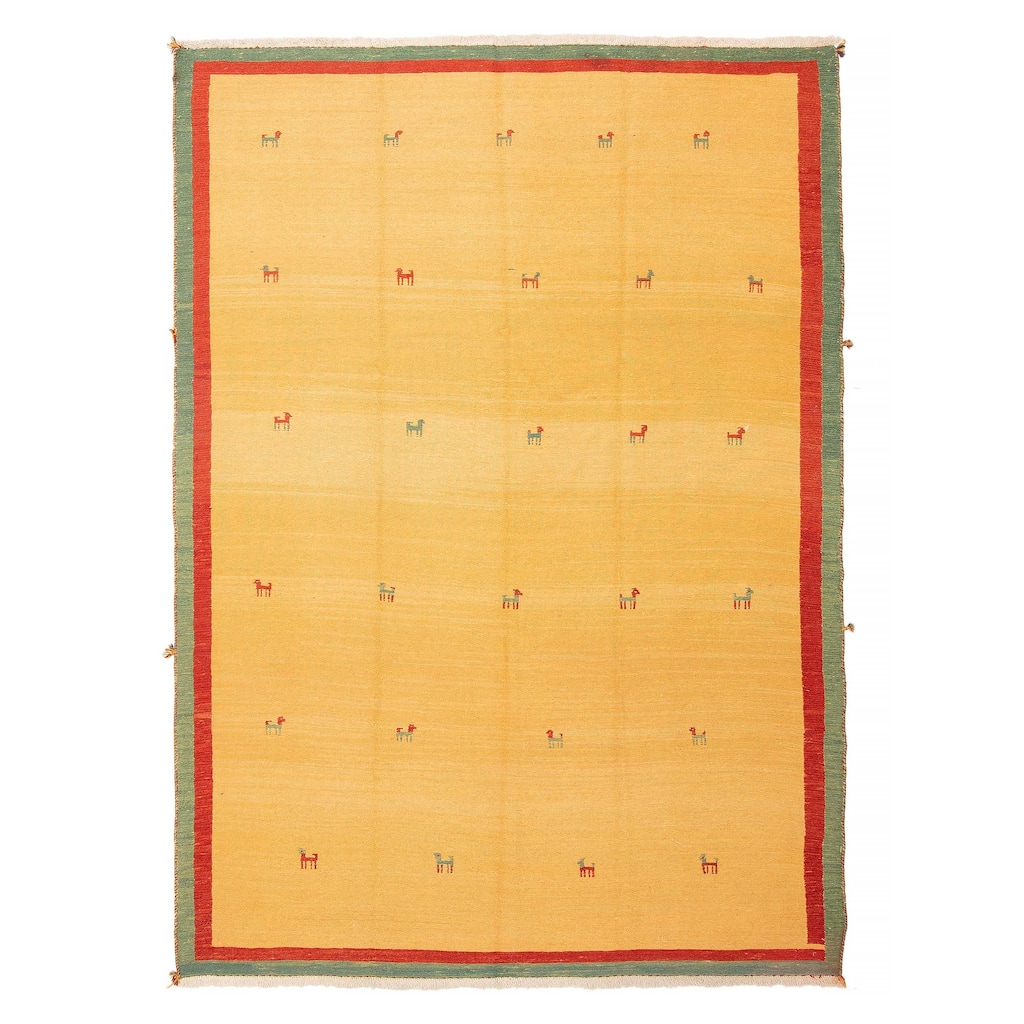 ECARPETGALLERY Flat-Weave Kashkuli Tan Wool Tapestry Kilim - 5'9 x 8'0