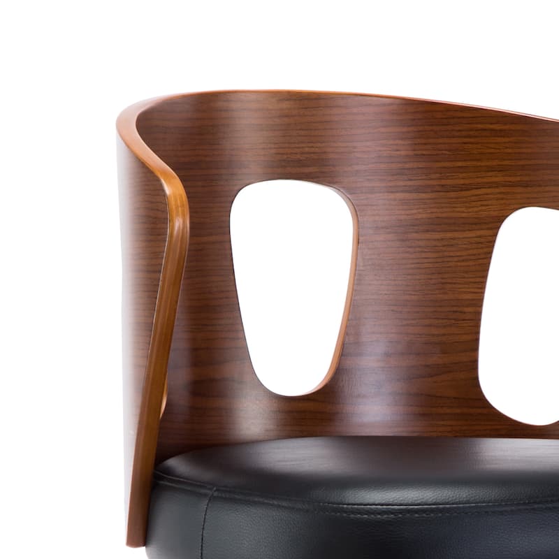 Mid-Century Black Faux Leather Wood Swivel Counter Stool