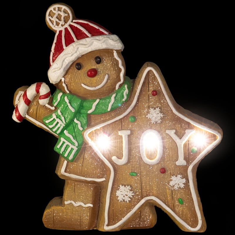 Gingerbread Cookie Boy with Lighted "Joy" Star Christmas Decoration - 13.5"