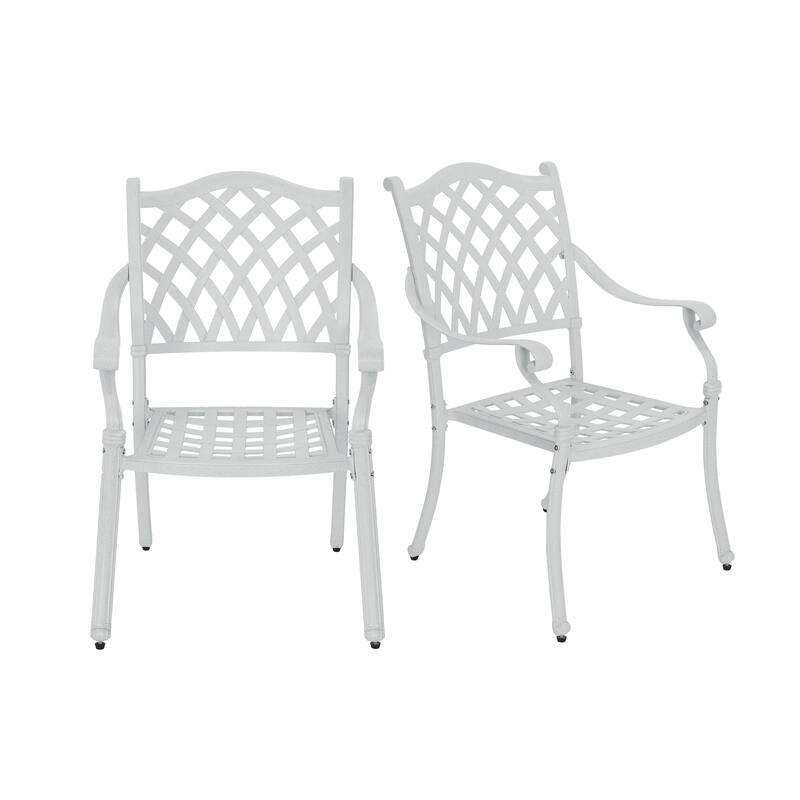 Woven Diagonal Cast Aluminum Dining Chair-Antique Bronze - White