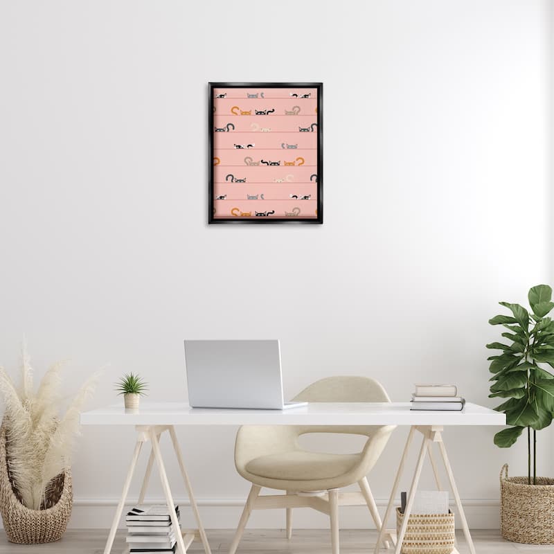 Stupell Peeking Cats on Pink Framed Floater Canvas Wall Art Design By Sazerelli Designs
