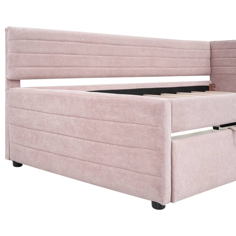 Twin Size Upholstered Daybed with Roll-Out Trundle, Space-Saving Wooden Frame, No Box Spring Needed