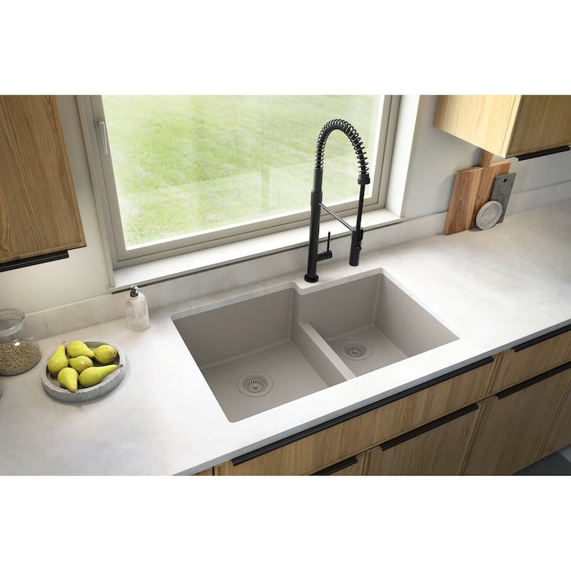 Karran 32" Undermount Large/Small Bowl Quartz Kitchen Sink Kit - 32" x 21.25" x 9"