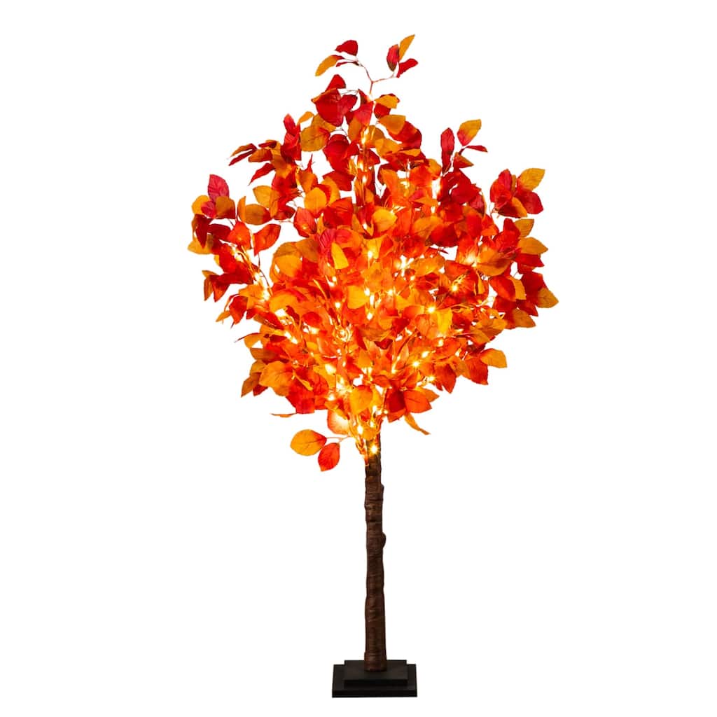 Pre-Lit Maple Foliage Artificial Fall Tree - 4' - Warm White LED Lights