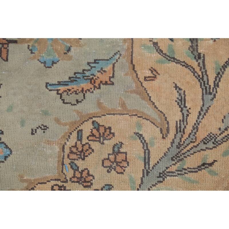 Floral Green Tabriz Persian Vintage Area Rug Hand-Knotted Wool Carpet - 9'7"x 12'11"