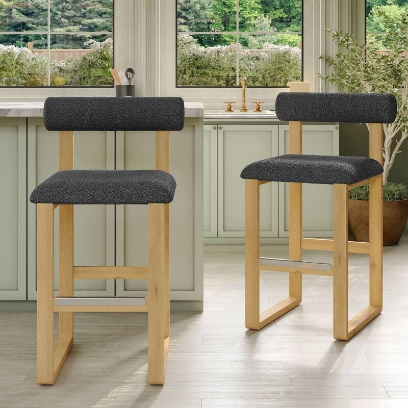 Corvus Caen Bar Stools with Wood Legs, Teddy Fabric (Set of 2)