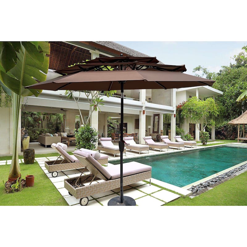 9Ft 3Tiers Outdoor Patio Umbrella with Crank and tilt, Wind Vents for