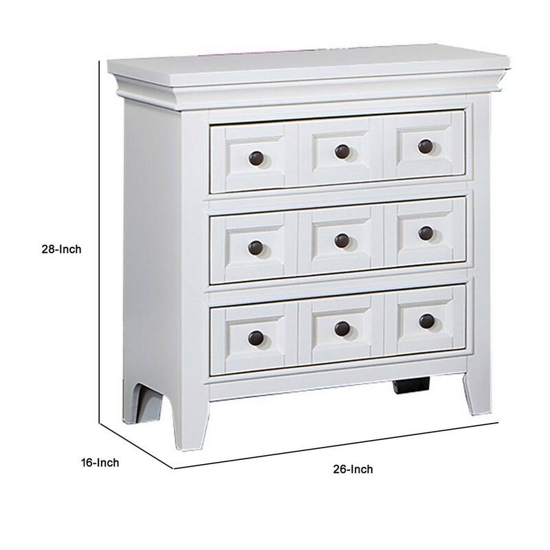White 3 Drawer 26 in. W Nightstand with Sturdy Hardware and Ample Storage