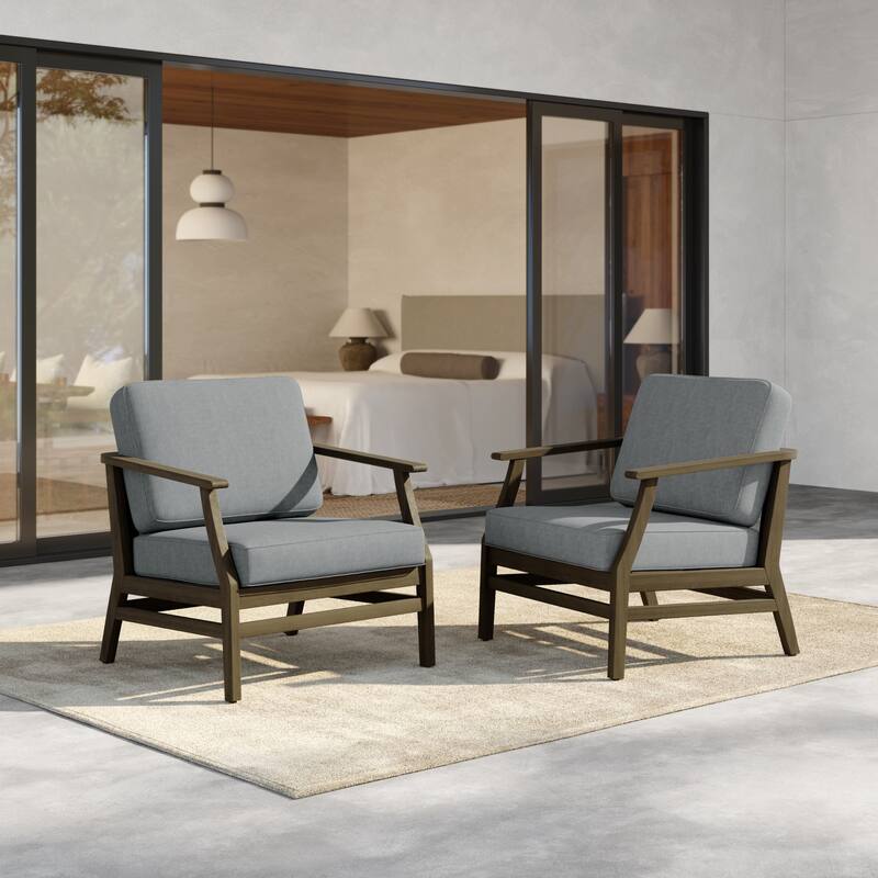 Outdoor Teak Wood Club Chairs with Cushions (Set of 2)